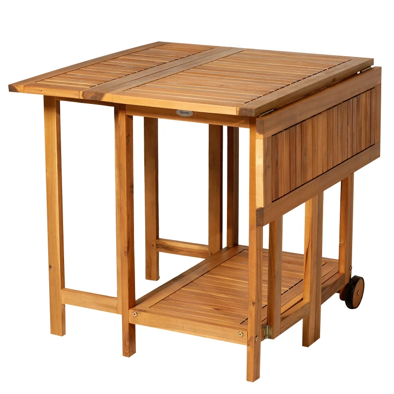 Outsunny 5pcs Acacia Wood Dining Set Expandable Table Compact Folding Chair