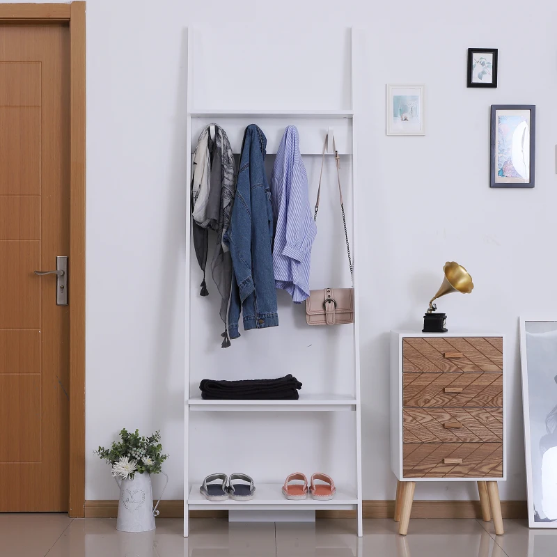 HOMCOM 3 Tier Leaning Ladder Shelf Wall Storage Display Rack Bookcase Plant Flower Stand White, (26.25"Lx15.25"Wx77.25"H)