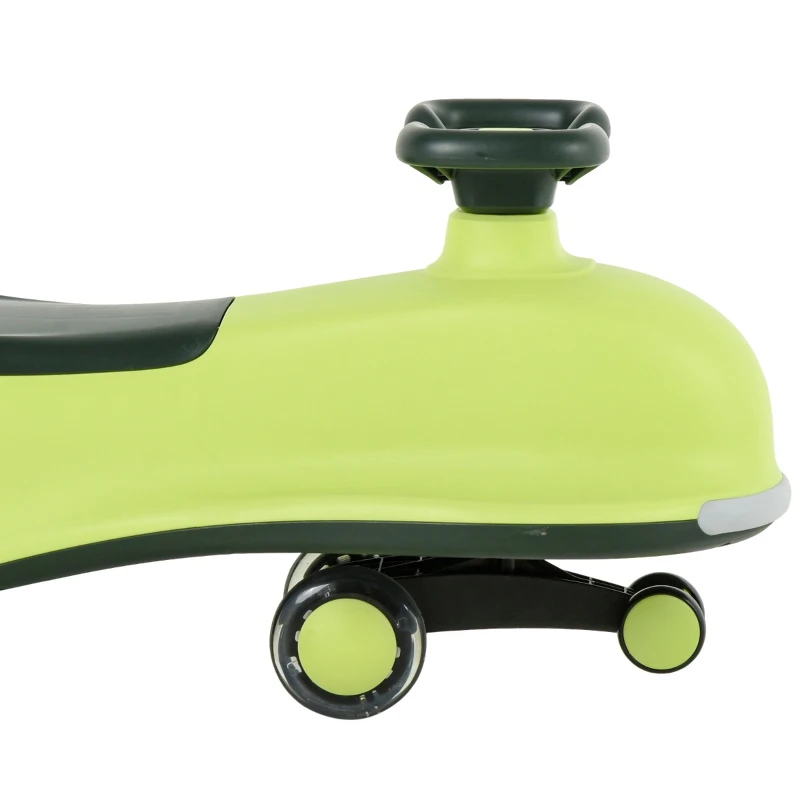 Qaba Kids Wiggle Car Ride on Toy with LED Flashing Wheels, Swing Car for Toddlers, No Batteries, Gears or Pedals - Twist, Turn, Wiggle Movement to Steer, Dolphin Shaped Green