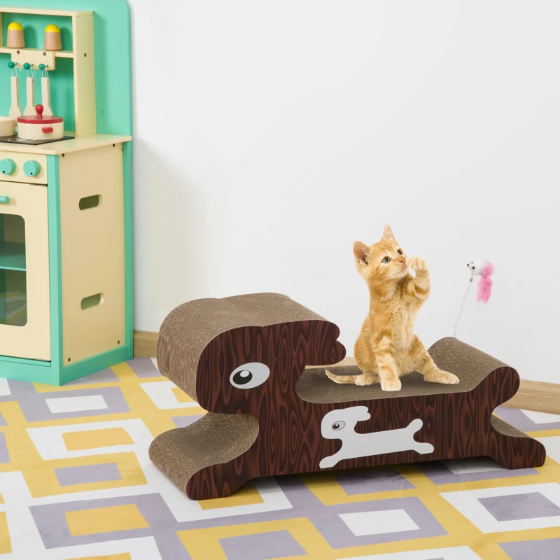 Open Box PawHut Brown Cat Rabbit-Shaped Scratcher Corrugated Cardboard Lounge Bed Play Toy Ball