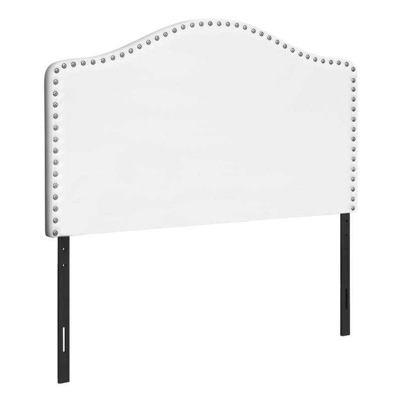 Monarch Twin Size Classic Style Headboard with Leather-Look Upholstery and Chrome Nailhead Finish - White