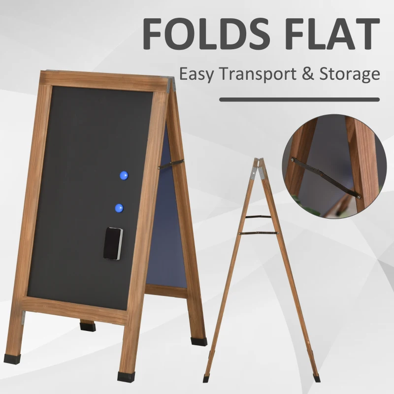 Vinsetto Magnetic A-Frame Sidewalk Chalkboard Sign 40” x 20” Sturdy Freestanding Wooden Sandwich Board with Eraser - Walnut