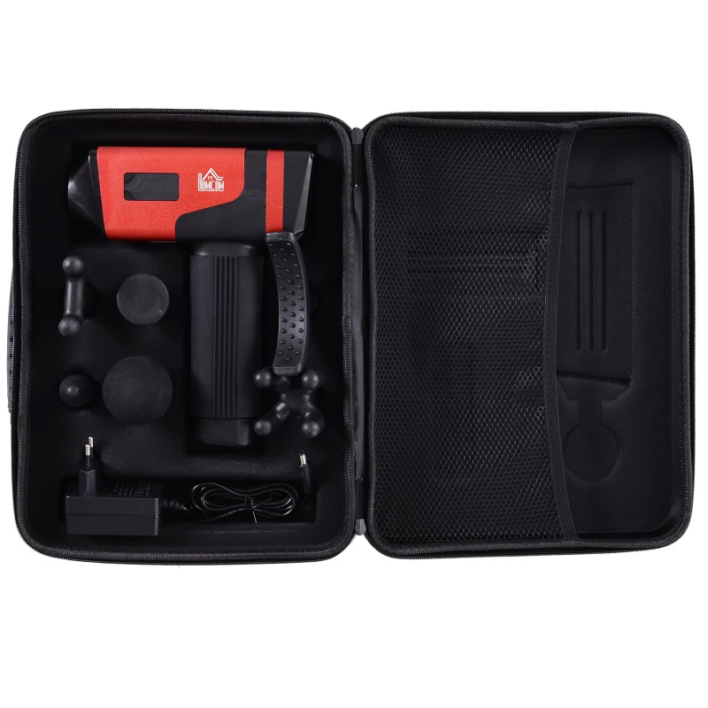 HOMCOM Handheld Massaging Gun Deep Tissue Muscle Massager  Super Quiet (20 Speed and 6 Heads)  with Travel Case