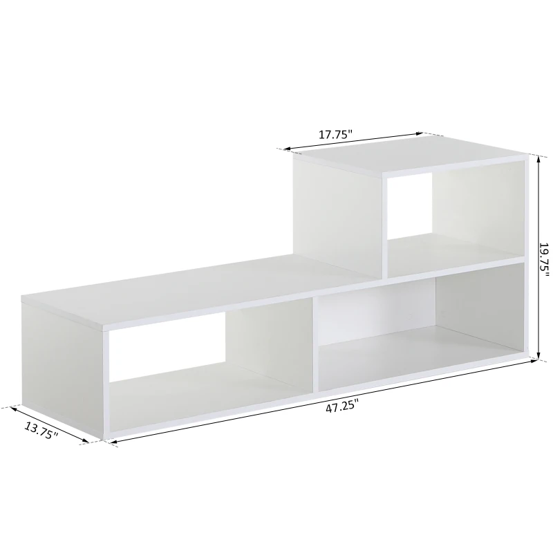 HOMCOM Versatile TV Console Stand Cabinet Wood Bookcase Storage Shelf Convertible Bookshelf White