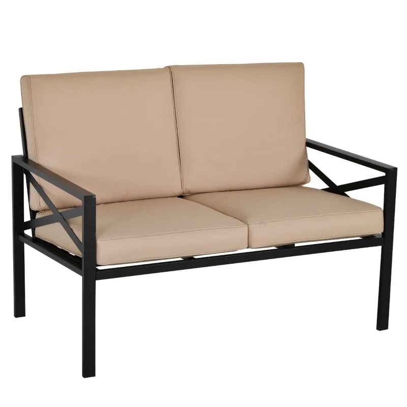 Outsunny 4-Piece Patio Furniture Set Garden Conversation Set with Soft Washable Cushions & Strong Steel Frame, Beige