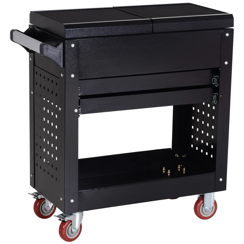 DURHAND Rolling Tool Cart  Toolbox  Tool Organizer with Open Lid and 2 Sliding Drawers