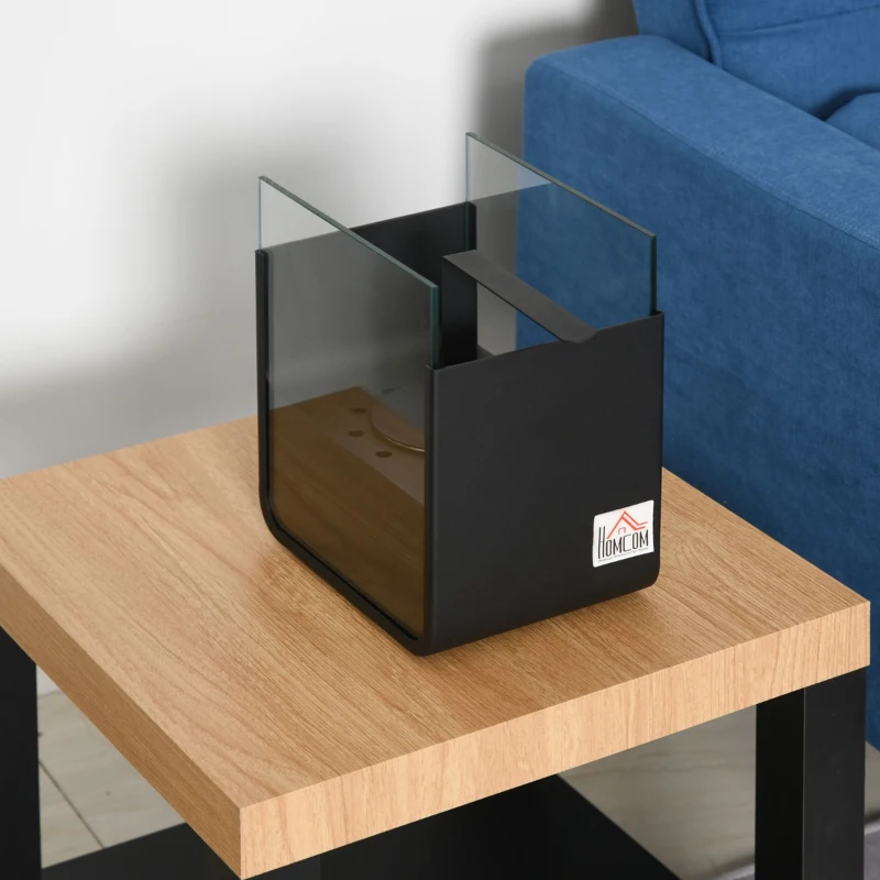 HOMCOM Ethanol Fireplace, 7.75" Tabletop 0.10 Gal, Stainless Steel, Burns up to 2 Hours, Black