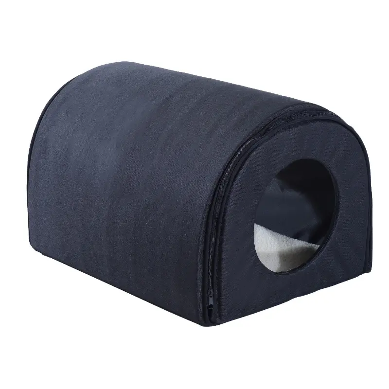 PawHut Dome Heated Cat House Portable and Waterproof Pet Shelter for Kitty in Winter, Black