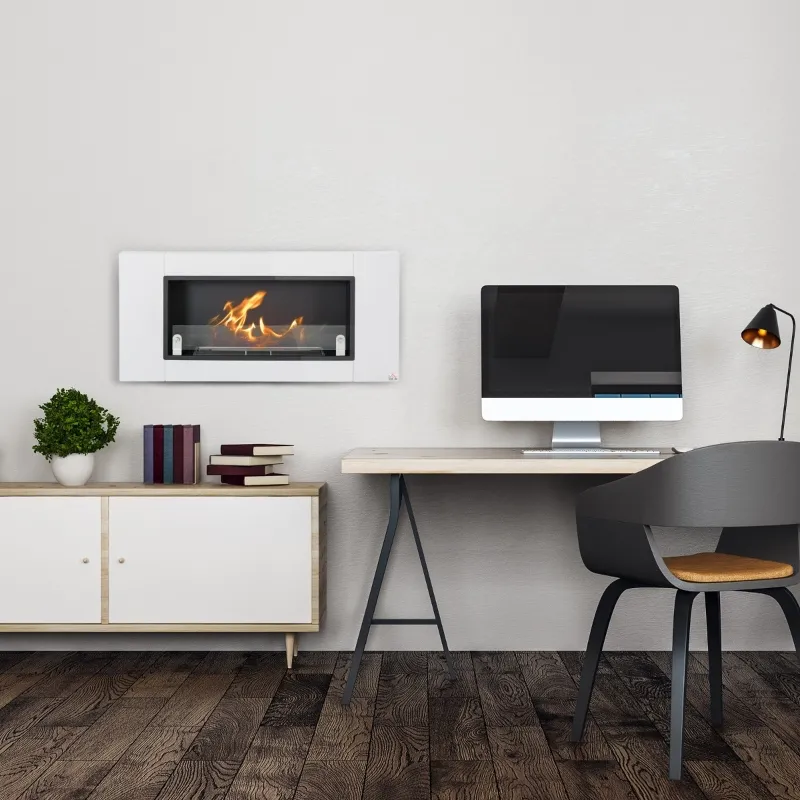 HOMCOM Ethanol Fireplace, 43.25" Wall-Mounted 0.73 Gal Stainless Steel Max 323 Sq. Ft., Burns up to 4 Hours, White