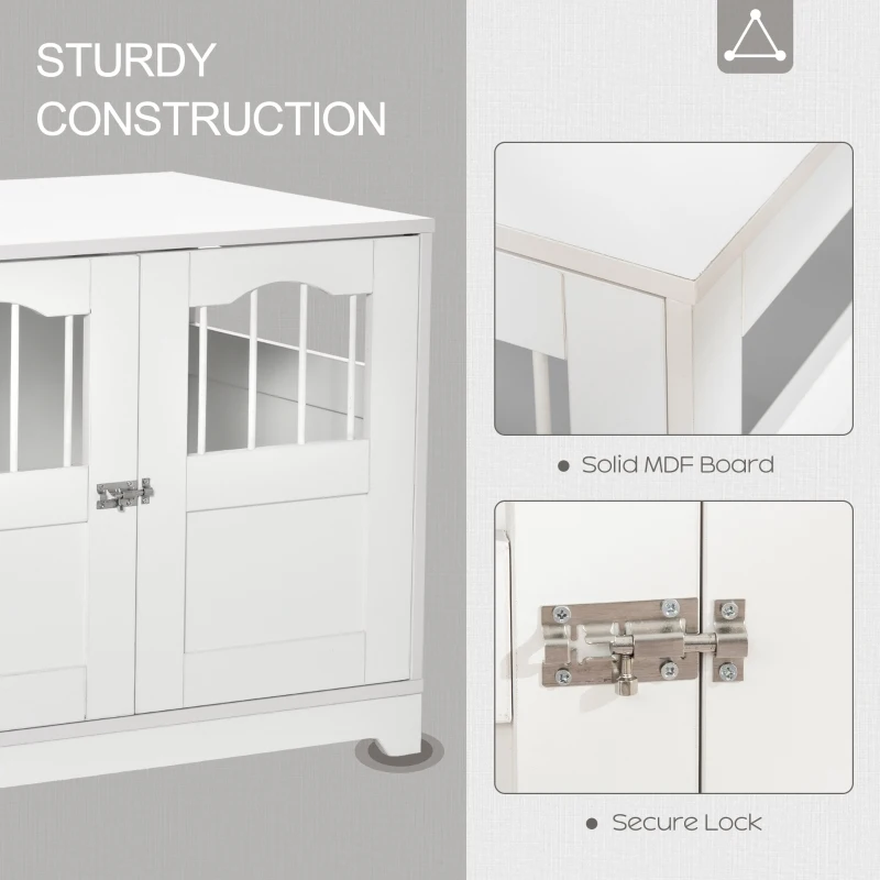 PawHut 29.5" Wooden Dog Cage with Windows, End Table Furniture Style, Modern Pet Kennel with Lockable Doors Elevated Base for Small and Medium-sized Dogs, White