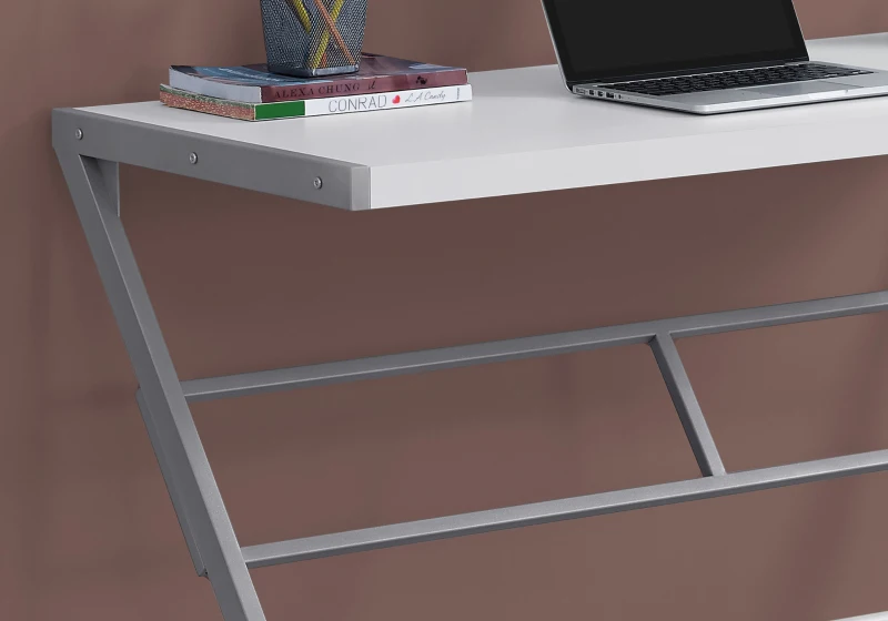 Monarch 48" Contemporary Z-Shaped Laminate Top Computer Writing Desk - White / Silver