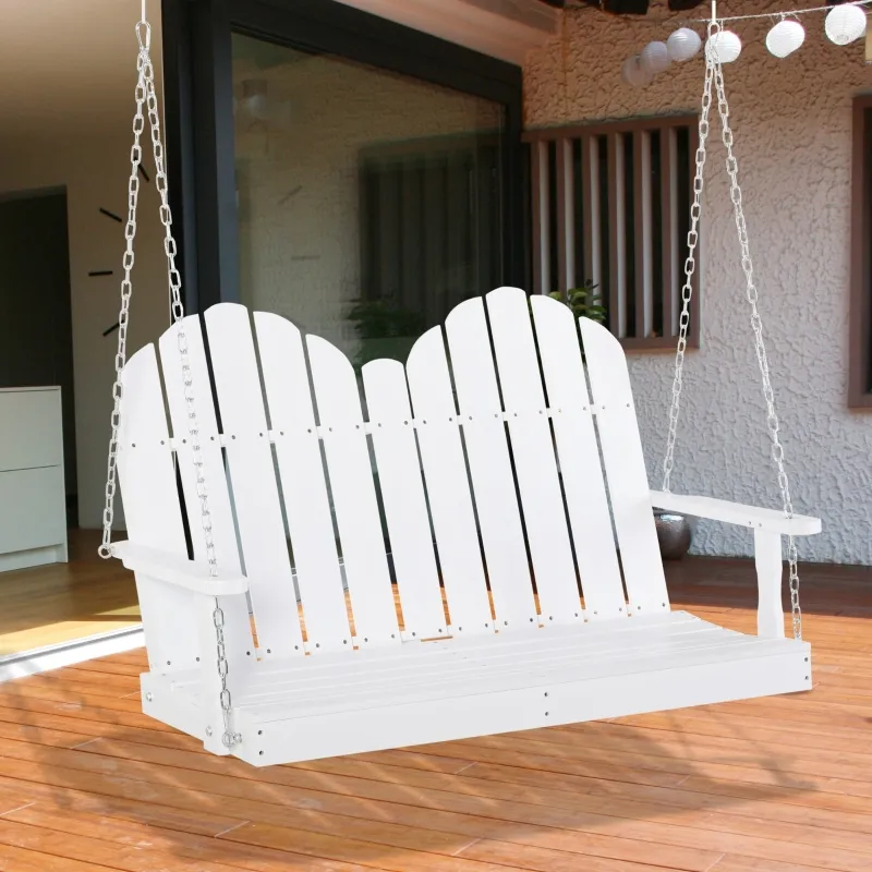 Outsunny 47'' 2-Seater Hanging Porch Swing, Outdoor Patio Swing Bench with Wooden Build, Water-Fighting Protection, & Classic Style, 440 lb Weight Capacity, White
