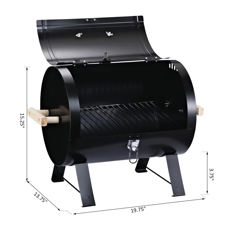 Outsunny 20" Charcoal Barbecue Grill with Wooden Handle Portable Outdoor Camping Charcoal Barbecue Grill Improved Air Circulation