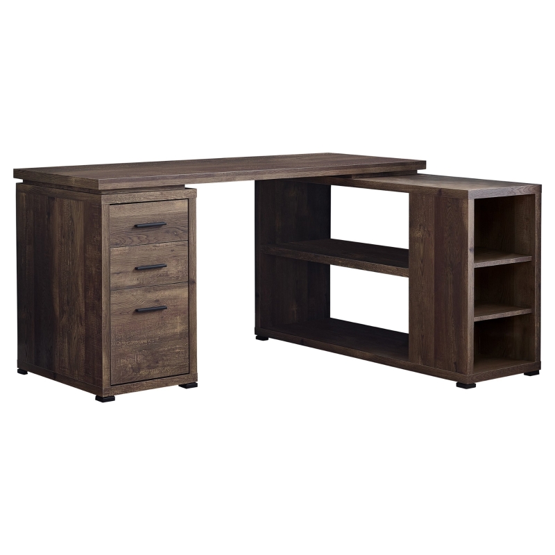 Monarch 60" Rustic L-Shaped Reclaimed Wood-look Office Computer Desk - Brown