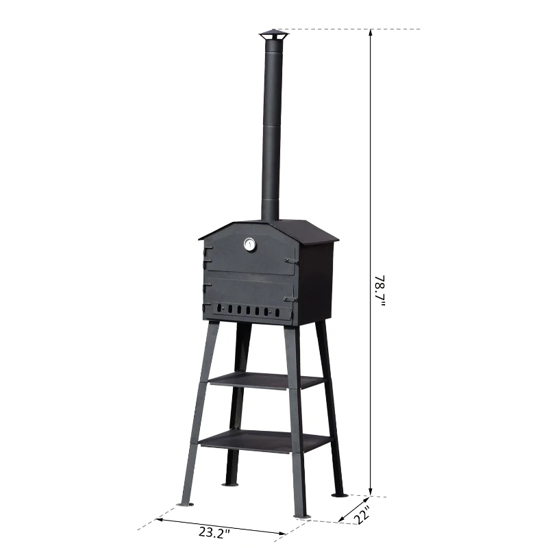 Outsunny Patio Pizza Oven Barbecue Grill Trolley Charcoal BBQ Patio Outdoor Garden Heating Heat Smoker