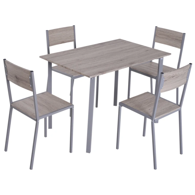 HOMCOM 5pcs Wooden Dining Set Wood and Metal Kitchen Table Set for 4 Chairs Modern and Sleek Dinette Home Furniture