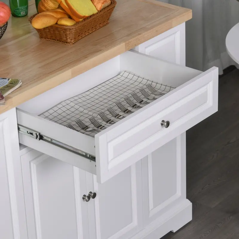 HomCom Rolling Kitchen Island Trolley Storage Cart with Drawers, Door Cabinet, Adjustable Shelves for Dining Room, White