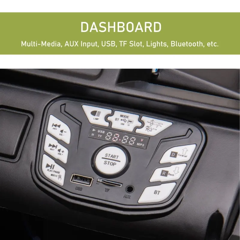 Aosom 12V Kids Ride On Truck, 10Ah Electric Car Off-Road UTV with Bluetooth, Remote Control, Suspensions, USB, MP3, Lights, 3 Speeds & 4 Motors, Green