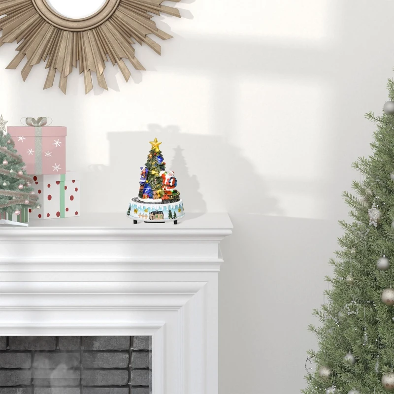 HOMCOM Animated Christmas Tree Scene, Pre-Lit Musical Collectable Decor with Moving Train and Santa, Winter Wonderland Set for Indoor Holiday Display
