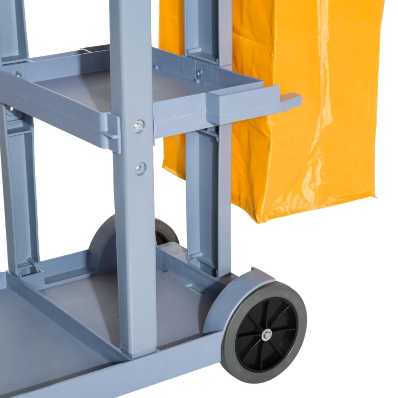 HomCom 3 Shelf Commercial Cleaning Rolling Janitor Cart With 25 Gallon Vinyl Bag