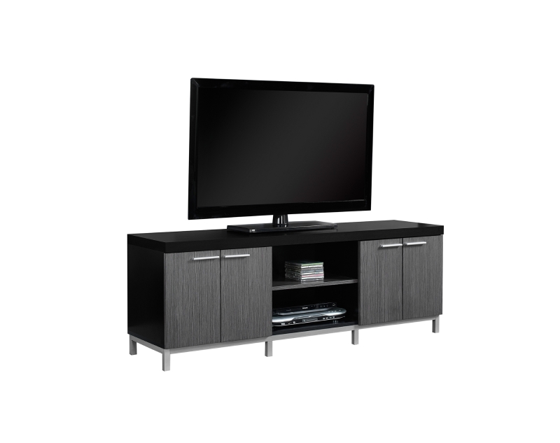 Monarch 60" Contemporary Hollow-Core Wood Grain-Look Double Door Storage Console TV Stand - Black / Grey Tones Finish