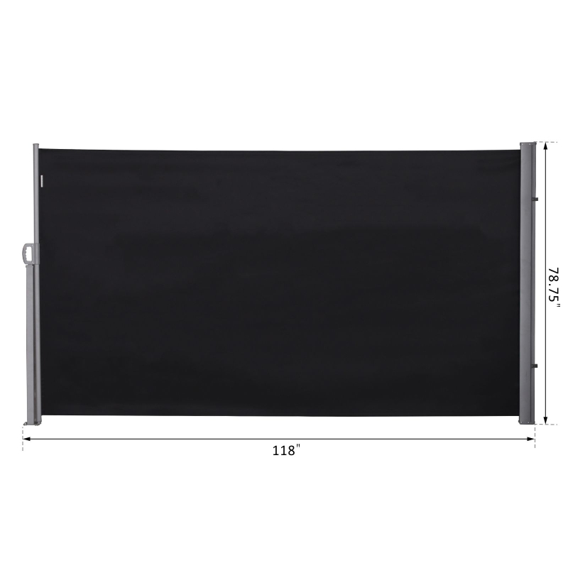 Outsunny 118" x 79" Side Awning, Retractable Privacy Screen & Driveway Guard, Instant Outside Screen, Wall, or Fence, Side Shade and Wind Block for Indoor Outdoor, Garden, Black