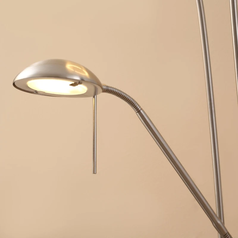 HOMCOM Modern LED 2 Light Floor Lamp, Tall Standing Lamp with Rotatable Ring Light and Height Adjustable Side Light for Living Room or Bedroom, Silver