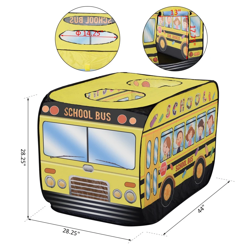 Qaba Kids School Bus Play Tent Pop-up Portable & Foldable Yellow
