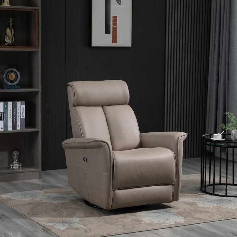 HOMCOM Modern Electronic Power Recliner with 360 Swivel Rotation, USB Charging Port and Footrest, Brown