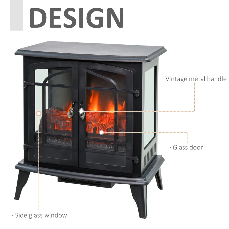 HOMCOM Electric Fireplace Heater, Fireplace Stove with Realistic LED Flames and Logs, Remote Control and Overheating Protection, 1400W, Black