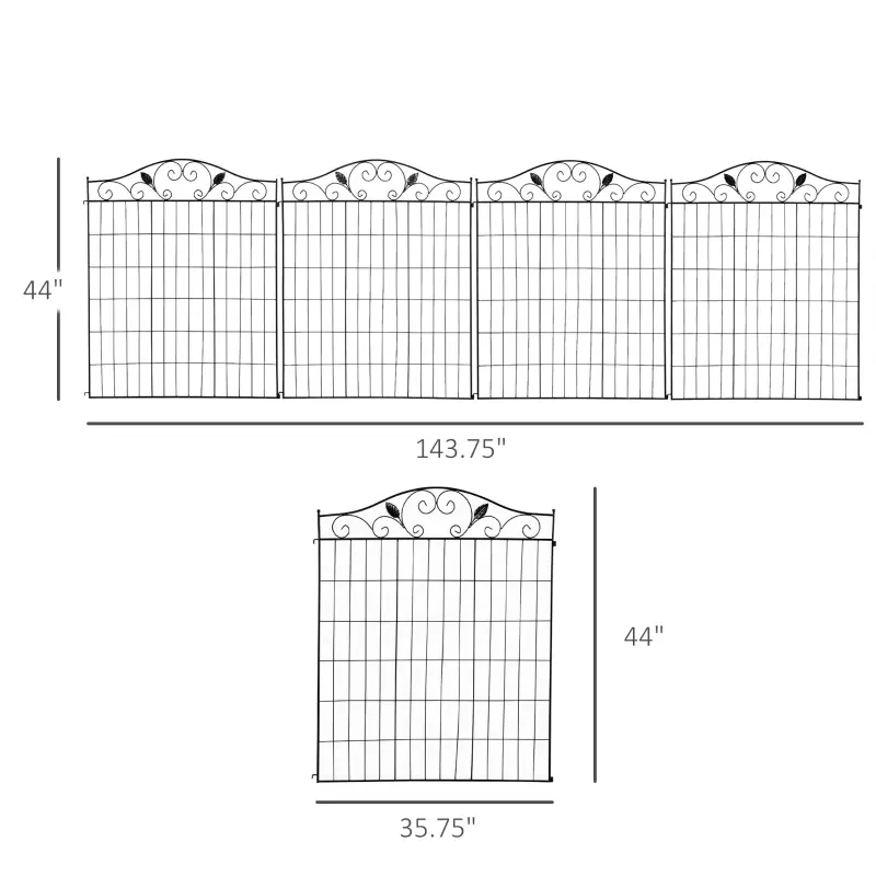 Outsunny Decorative Garden Fencing, 4 Panel Steel Wire Frame Outdoor Barrier, Enhances Backyard Privacy