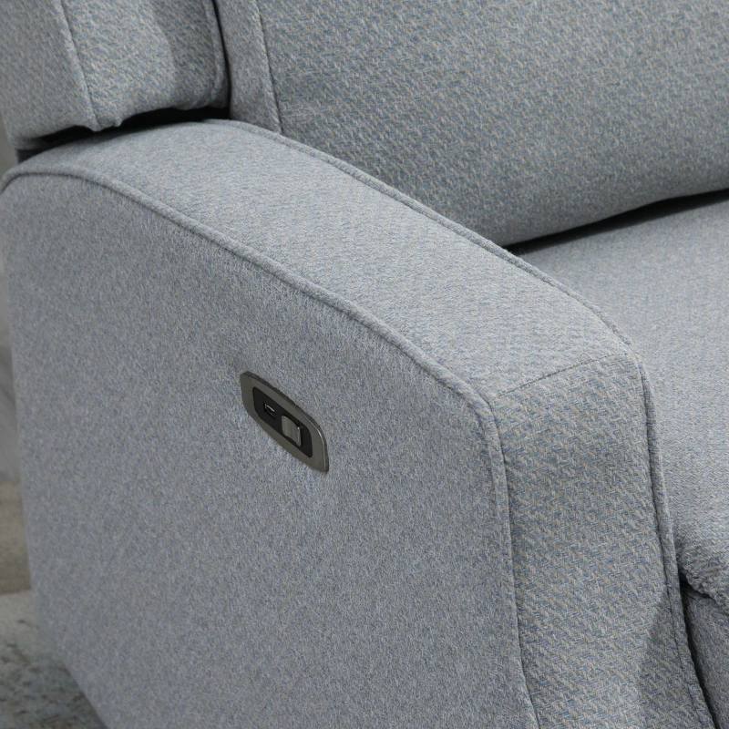 HOMCOM Electric Power Recliner, Wall Hugger Armchair with USB Charging Station, Sofa Recliner with Linen Upholstered Seat and Retractable Footrest, Blue