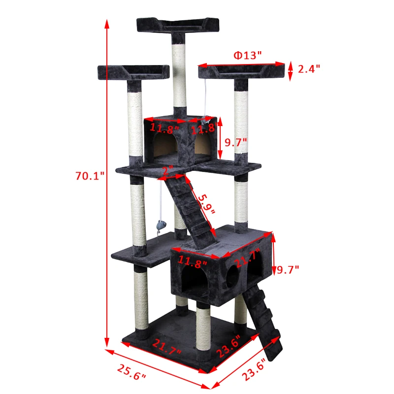 Pawhut 91" Cat Tree with Scratching Post Activity Centre Tower Climbing Grey