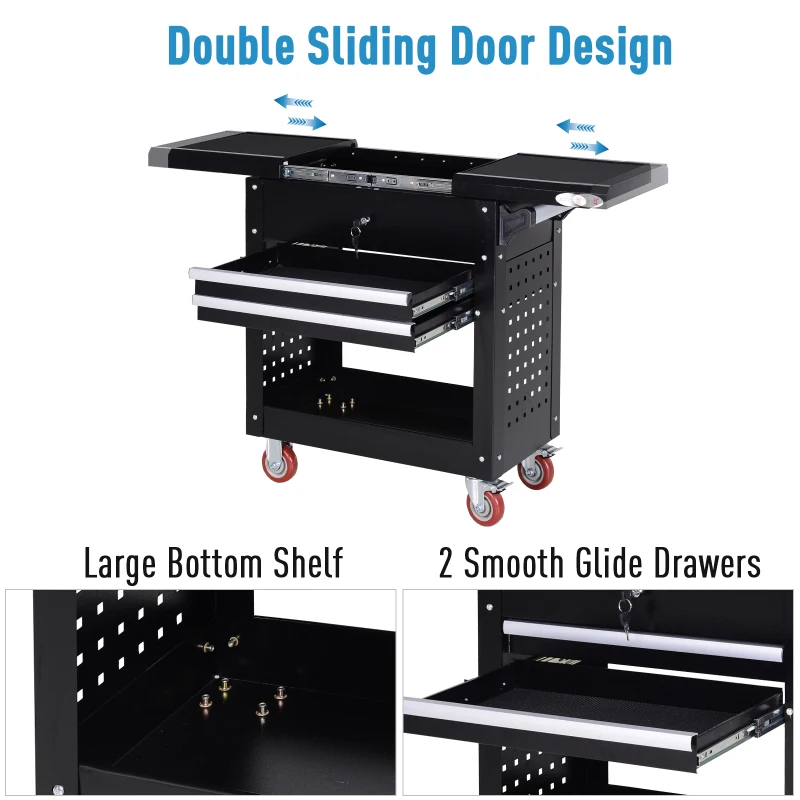 DURHAND Rolling Tool Cart  Toolbox  Tool Organizer with Open Lid and 2 Sliding Drawers