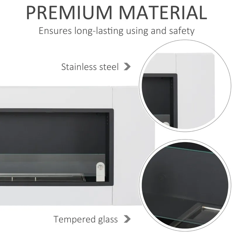 HOMCOM Ethanol Fireplace, 43.25" Wall-Mounted 0.73 Gal Stainless Steel Max 323 Sq. Ft., Burns up to 4 Hours, White