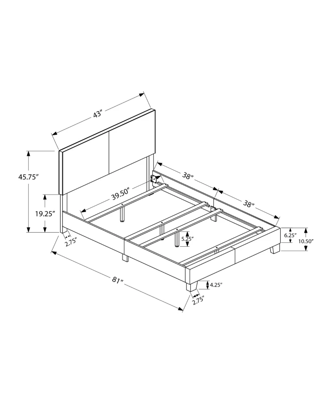 Monarch Twin Size Contemporary Upholstered Bed Frame with Wood Legs - White Leather Look