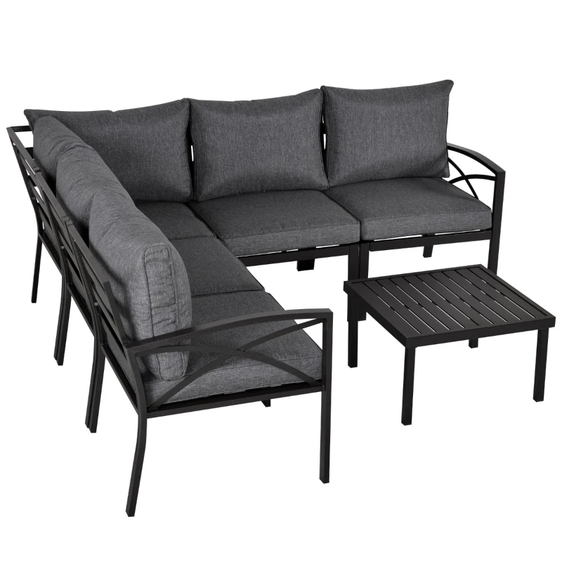 Outsunny 6-Piece Patio L-Shaped Sofa Conversation Set with Coffee Table, Water-Fighting Materials, & Comfort, Grey
