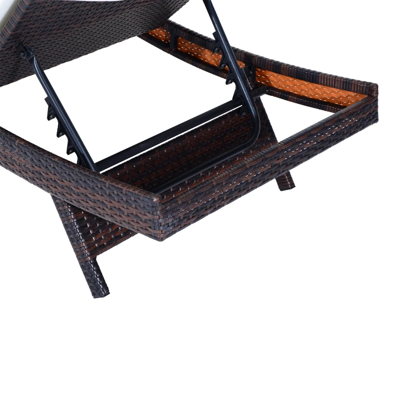 Outsunny Patio Wicker Lounger Chair, Outdoor PE Rattan Foldable Chaise Chair with 5 Position Adjustable Back, Padded Cushion, Cream