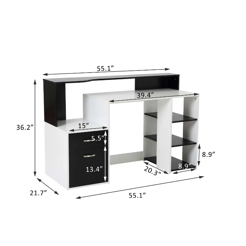 HOMCOM Compact Computer Table Multipurpose Workstation Storage Home Office Writing Desk