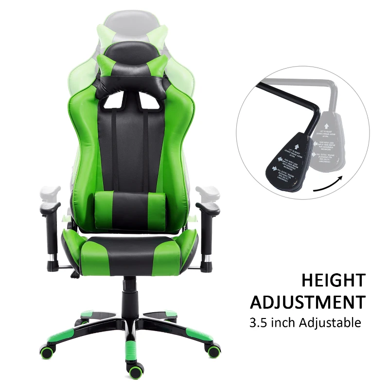 HOMCOM Executive Gaming Racing Office Chair with Waist Neck Cushions 360° Swivel (Green/Black)