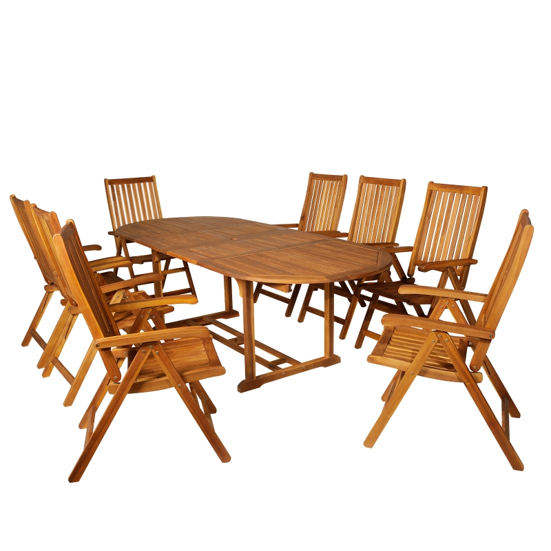 Outsunny 9pcs Acacia Wood Dining Set Garden Lounge Conversation Set