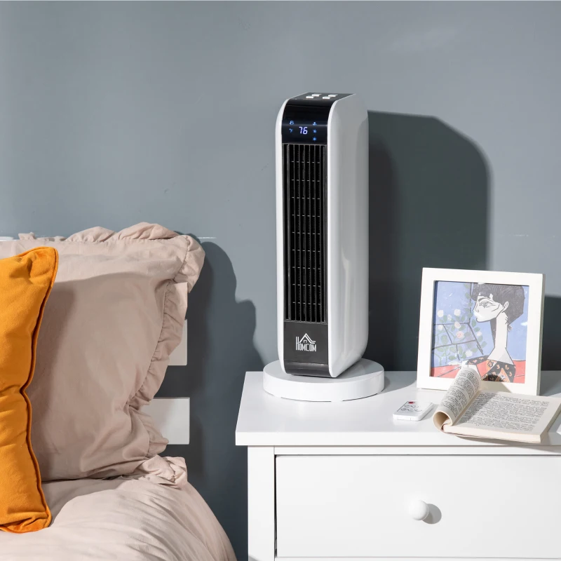 HOMCOM 1500W Ceramic Space Heater, 2-In-1 Oscillating Portable Heater with Three Heating Modes(High, Low, Fan), Timer, Remote Control, for Indoor Use, White