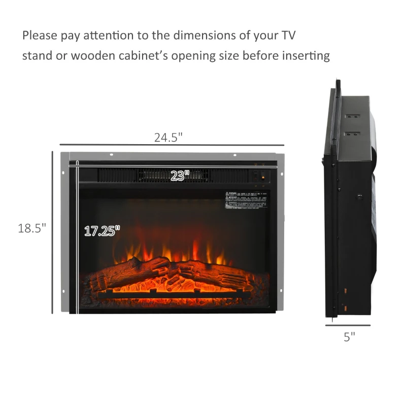 HOMCOM Electric Fireplace Insert for Wood Cabinets with Realistic Flame Effect and Automatic Shut-Off, Black