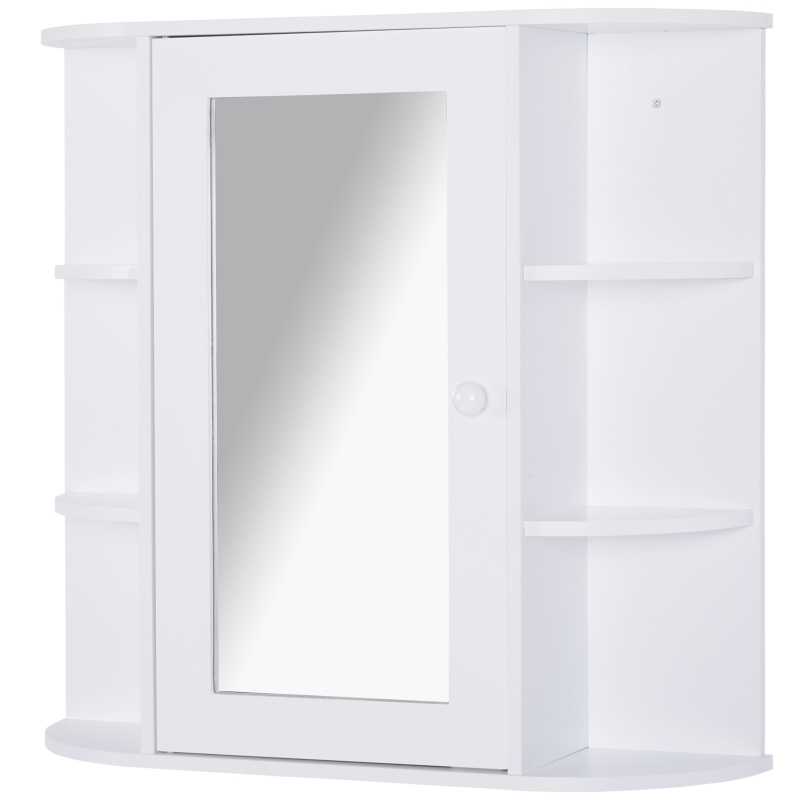 HOMCOM Over-the-Sink Bathroom Storage Organizer Cabinet with Mirrored Door and Multiple Shelves - White