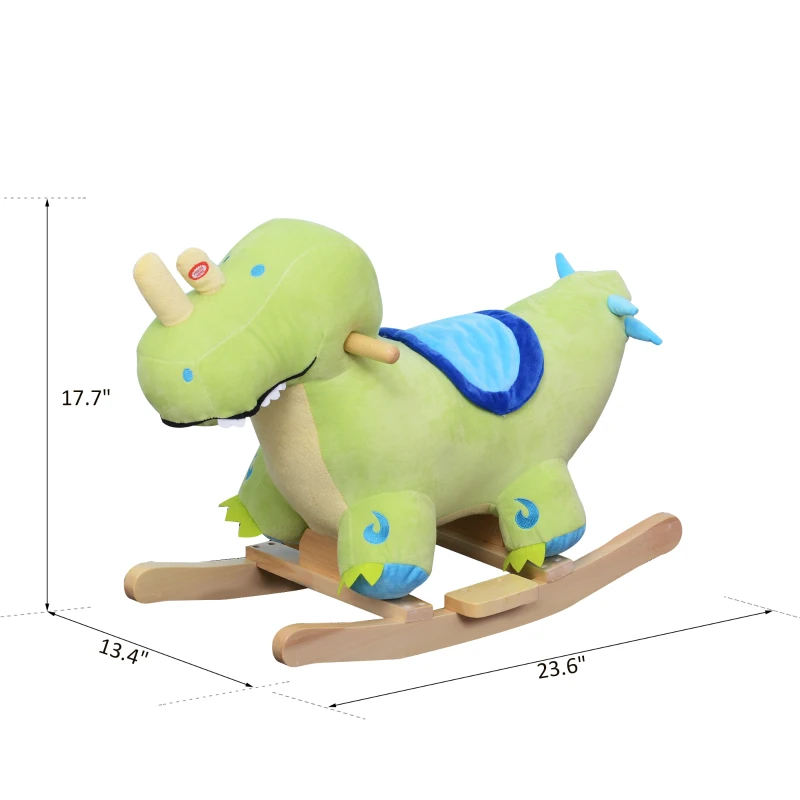 Qaba Kids Plush Rocking Horse Child Plush Ride On Toy Dinosaur Rocker with Realistic Sounds Green