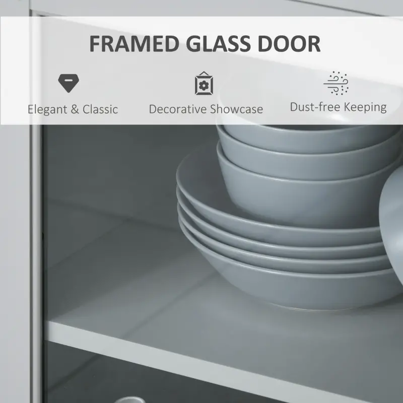 HOMCOM Retro Style Kitchen Sideboard, Buffet Cabinet, Cupboard with Glass Doors and Drawers, Adjustable Shelves for Living Room