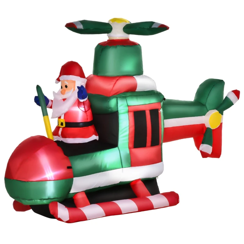 HOMCOM 5FT Christmas Inflatable Santa Claus Flying Helicopter with Built-in LED Lights, Outdoor Indoor Blow up Holiday Yard Decorations