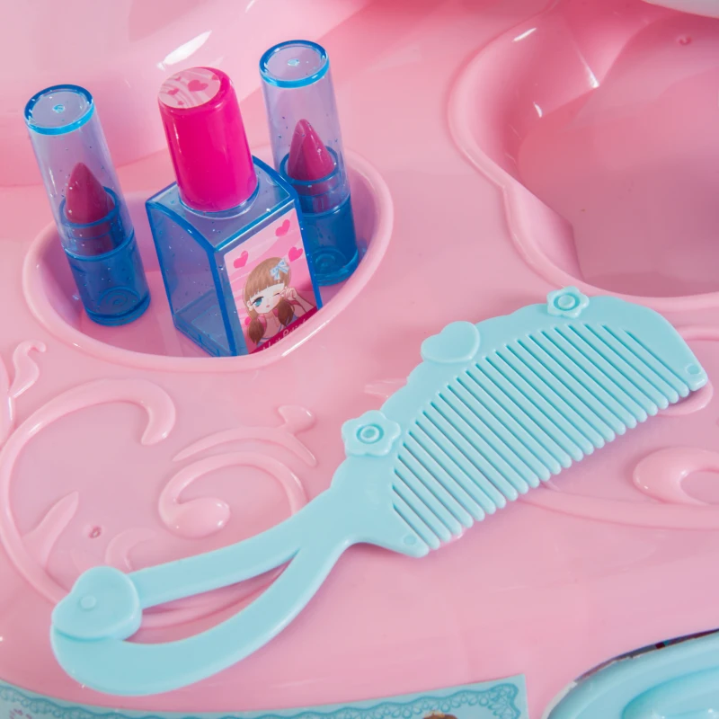 Qaba Kids Pretend Vanity Play Set Princess Girl Magic Dressing Table with Hair Dryer Makeup Table
