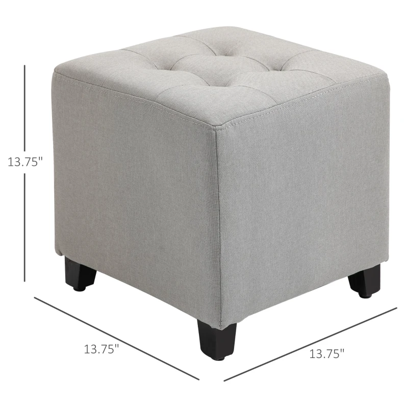 HOMCOM Tufted Ottoman Linen-Touch Fabric Upholstered Footrest Stool with Anti-Slip Pads, Light Grey