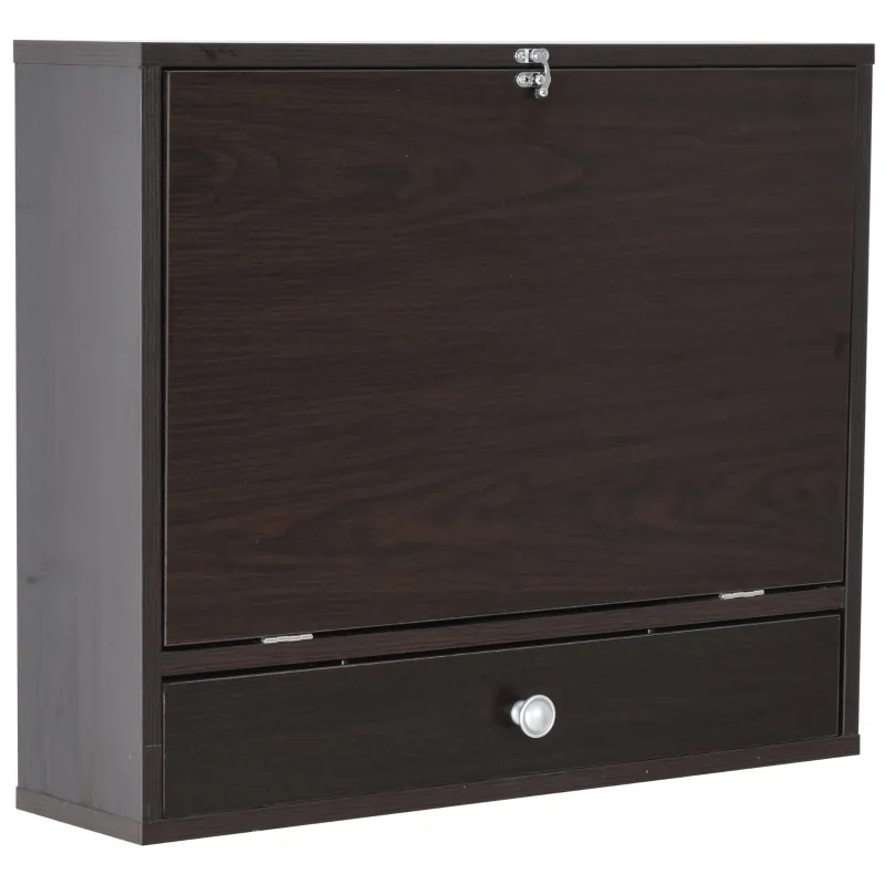 HOMCOM Wall Mounted Desk with Storage Shelves, Floating Desk with Foldable Tabletop, Space Saving Computer Writing Table, Coffee